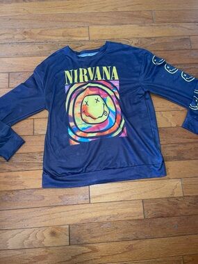 NIRVANA Navy Kids Long-Sleeve Hoodie-Style Top with Multicolor Tie-Dye Smiley